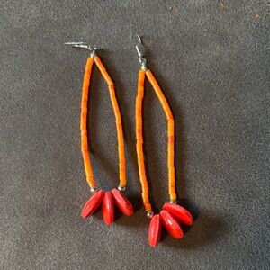 Handmade Orange and Red Beaded Drop Earrings